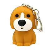 Keychain with LED Flashlight and Sound Effects 3D Cute Cartoon Key Holder For Children Designer Key Ring Small Animal Puppy Key Ring (Coffee)