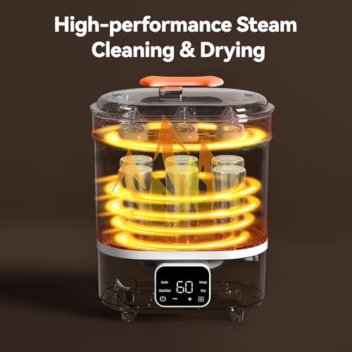 Dxmocos Baby Bottle Sterilizer and Dryer, 4-in-1 Electric Steam Sterilizer with LED Touch Screen, Auto Drying & Storage, BPA-Free, Fits Bottles & Accessories