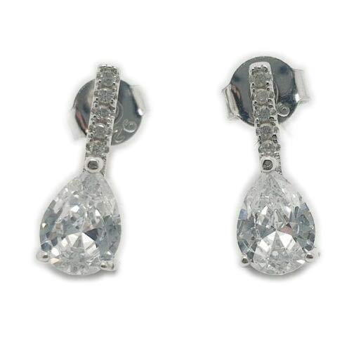 Created Diamond White Gold Finish Droplet Pear cut earrings
