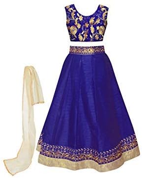 Clickedia Girl's Georgette Semi-stitched Lehenga Choli (Blue_Free Size)