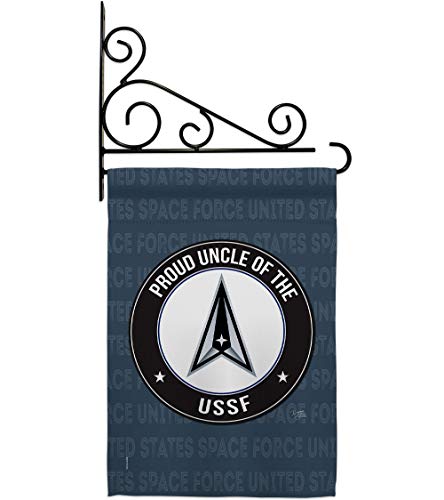 Breeze Decor Proud Uncle USSF Garden Flag Set Wall Holder Armed Space Force Uni…
