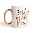 Engraved Gold Best Mom Ever Mum Coffee Mug - Gold Large Handle Coffee Mug for Mom 12 oz - Ceramic Tea Cup White with Large Gold Handle, Mother's Day Gifts for Mum