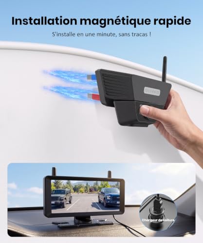 Caméra de Recul sans Fil Magnétique Solaire AUTO-VOX, Écran 7,2" 1080P Split Screen, Détection Intelligente Voitures & Piétons, Installation Magnétique 1 Min, pour Camion Camping-Car Remorque Van
