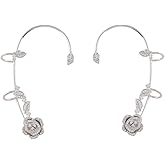 2PCS Women's Clip-On Earrings Hook Without Pierced Rose Flower Ear Bone Clip Ear Clip Butterfly