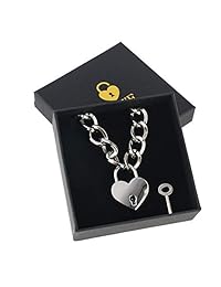 Gargantilla de metal con candado en forma de corazón para hombre y mujer, con cerradura y llave, 16.0 in