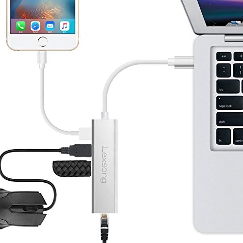 Lexsong Macbook USB Adapter 3-Port Mac USB C Adapter with Ethernet Port USB C Hub for Macbook Lenovo Dell Linux and More