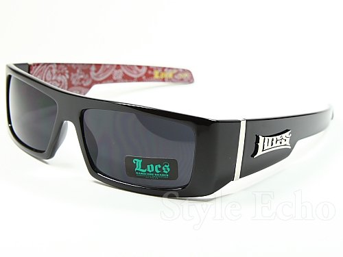 LOCS Black Harcore 58 Bandana Red Inside Sunglasses + Free Micro Fiber Bag