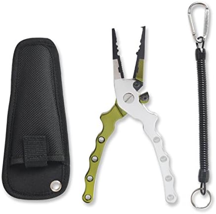 TICOZE Fishing Pliers Aluminum with Lanyard, Sheath and Braid Cutter for Saltwater and Freshwater, Green