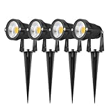 SHINE HAI LED Landscape Lighting, 5W Waterproof COB LED Garden Path Wall Yard Light, 3000K Warm White, AC 85-265V, Outdoor Decorative Spotlight with Spiked Stand, 4-Pack