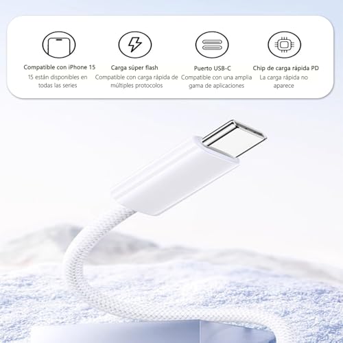 Rantuia Cargador Tipo C, Cargador 30W Carga Rápida con 1M Trenzado Cable C Carga Rápida, Compatible con iPhone 17 16 15 Plus Pro MAX,Galaxy S25 Ultra/S25+/S25/S24 Ultra/S24+/S24/S23 Ultra/S23+/S23.