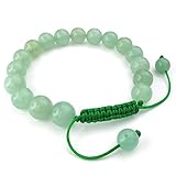 KONOV Mens Womens Natural Gemstone Crystal Aventurine Bracelet, 7-9 inch Adjustable, Green