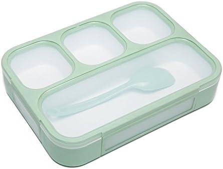 OSPARD Leakproof BPA-free Airtight Lid Adults & Kids 4 Compartments Microwave and Dishwasher Safe Bento Lunch Box With a Spoon (Green)