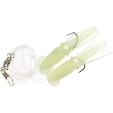Rock Cod Squid Rigs, 3.5 Inches, Glow Color, 10 Pcs Luminous Skirts Rigged | for Deep Sea Saltwater Fishing, Rockfish, Lingcod, Halibut &amp; Bottom Fishing