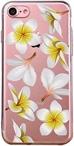 Onepicebest Floral Case Clear Design Thin TPU Bumper Soft Clear Slim Transparent Cover Shock Absorption Scratch Resistant Protective Case for Girl Apple iPhone 7 (Plumeria Rubra)