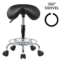 KKTONER Saddle Stool with Foot Rest PU Leather