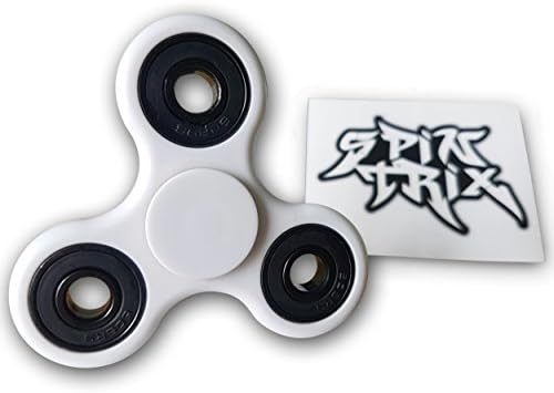 Spin Trix Fidget Spinner Si3N4 Hybrid Ceramic Bearing FREE STICKER! - Non 3D Printed - Fantastic for relief of ADD, ADHD, Anxiety, Autism and Stress in Adults and Children (White - Black)