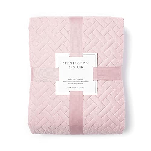Brentfords Single Throw Blanket Quilted Bedspread, Luxurious Blush Pink Geometric Pinsonic Single Bed Bedspread Super Soft Lightweight Quilted Throw for Sofa, 125 x 150cm