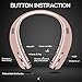 Bluetooth Headphones Speaker 2 in 1,SEOBIOG Neckband Wireless Headset Wearable Speaker True 3D Stereo Sound Sweatproof Headphones with Retractable Earbuds Built-in Microphone (Rose Gold)