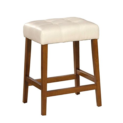 HomePop Leatherette Square Tufted Backless Counter Height Stool, 24-inch, Ivory