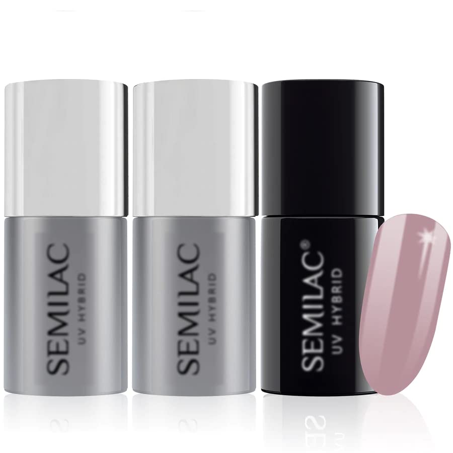 Semilac Base Coat, Top Coat & UV Gel Colour Polish. Long Lasting, Chip Resistant & Easy To Apply. 057 Nude Beige Rose Colour UV Gel Nail Varnish. Perfect For Manicure or Pedicure.