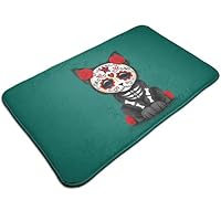 ASHOK ETHAN Large Soft and Absorbent Rugs,Bathroom Rug Mat (30 X 18 Inch) Cute red Day of The Dead Kitten cat Teal Blue Machine Wash/Dry,Floor Mats for Tub, Shower and Bath Room