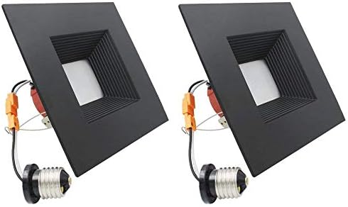 ESD Tech 2 Pack 6" Inch LED Recessed Down Light Black Square Trim, Dimmable Ceiling Retrofit, Baffle, 4000K, 15W, 1050Lm, Wet Location Rated, Energy Star, ETL Listed