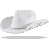 Women Rhinestone Cowboy Hat Weatern Sparkly Star Wide Brim Cowgirl Hats Party Glitter Silver Ladies Size M-L