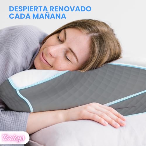 Tarleys - Almohada Cervical Nuca - Almohada Cervicales y Cuello - Almohada Viscoelastica Antironquido Ergonómica con Espuma de Memoria para Dormir de Lado - Alivia Dolor de Cuello y Espalda.