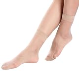 Lanko Bonas 5 Pairs Ankle High Thin Socks Nylon Spandex Sheer Pantyhose-Light Nude