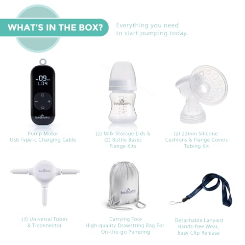 BabyBuddha Breast Pump 2.0, Wearable Electric Breastfeeding Pump with Soft Stimulation Mode, Portable, Hands-Free Milk Extractor, Hospital Grade, 3 Modes, 21 Suction Levels, 22 to 24mm Flange