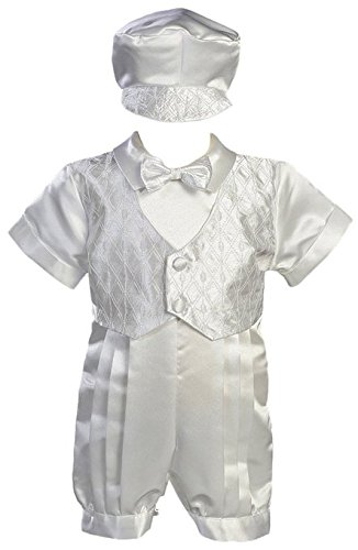 White Satin Christening Baptism Romper with Vest and Matching Hat - S (3-6 Months)