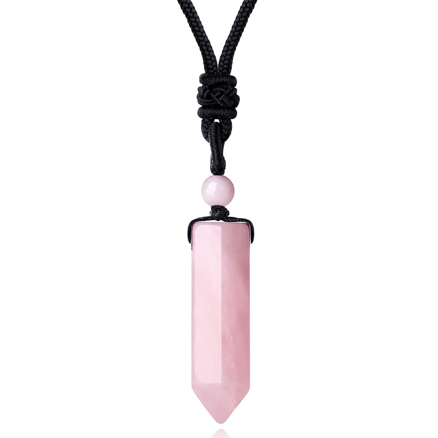 XIANNVXI Rose Quartz Healing Crystals Necklace Natural Crystal Stone Point Hexagonal Pendant Necklaces Gemstones Adjustable Rope Reiki Balancing Jewelry for Women Men
