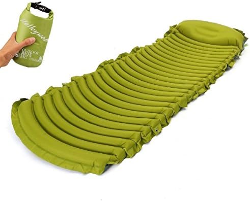 Leve Lightweight Compact Air Sleeping Pad with Built-in Pillow Standard Camping Pad 75 inches Air Mattresses Green