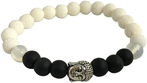 Bspry Women Mens Unisex Buddha with Natural White Sponge Coral, Black Onyx Matte Meditation Yoga Beaded Bracelet