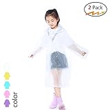 Silkclo 2 Pack Kids Children Rain Ponchos,Portable Reusable Raincoat with Hood and Sleeves,for Theme Parks, Sporting Events, Camping, Traveling, Concerts Or Some Emergencies (White)