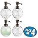 mDesign Round Glass Refillable Liquid Soap Dispenser Pump Bottle for Bathroom Vanity Countertop, Kitchen Sink - Holds Hand Soap, Dish Soap, Hand Sanitizer, Essential Oils - 4 Pack - Clear/Bronze