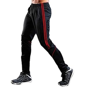 RIOJOY Black Joggers Sweatpants for Men, Sport Tracksuit Bottoms with Zipper Pocket, Casual Stripe Slim Workout Trousers