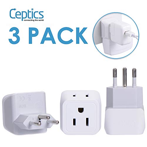 Switzerland Travel Adapter Plug by Ceptics with Dual USA Input - Power - Type J (3 Pack) - Ultra Compact - Safe Grounded Perfect for Cell Phones, Laptops, Camera Chargers and More (CT-11A)