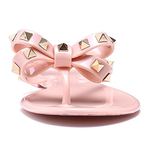 image for XMWEALTHY Women's Casual Jelly Flip Flop Sandal Flats Summer Bow Tie T