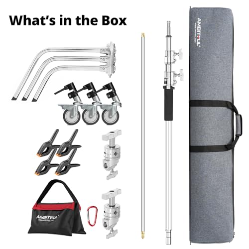 AMBITFUL Stainless Steel Heavy Duty C Stand, 150-320cm, Adjustable with Wheels for Reflectors, Softbox, Monolight, Heavy Duty Arm (AMBITFUL C-STAND KIT + BAG + WHEELS)
