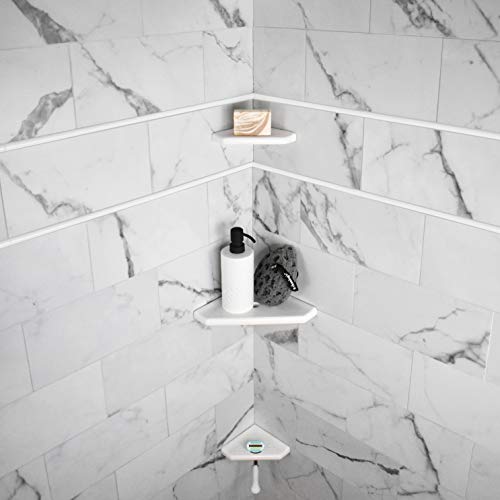 Questech 10 inch Corner Bathroom Shelf Polished White Wall Mounted