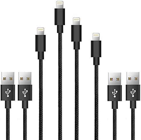 Lightning Cable 10 ft 6ft 5ft 3ft Black 4 Pack Durable Nylon Braided for Apple iPhone iPad iPod Beats Pill+ Charger Cord by Artchros