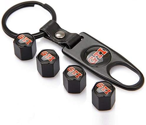 Aswelly 4 Pack Valve Stem Caps Universal Black Car Tire Valve Stem Air Caps Cover + Keychain