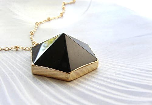 Hexagonal pyramid pendant, black jasper pendant necklace, black hexagon stone pendant, pyramid necklace, six triangle pendant, math jewelry