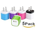 USB AC Universal Power Home Wall Travel Charger Adapter for iPhone SE / 6s / 6 / 6 Plus, iPad Air 2 / Pro, Samsung Galaxy S7 / S6, Note 5, LG G5 and More (5 Pack) (Random Color)