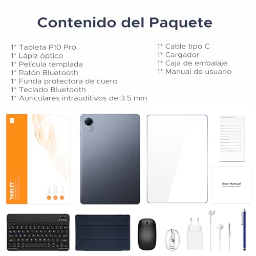 BIRDCLAW P10 Pro Tablet Android 16, Tablet 10 Pulgadas with Gemini AI, 48GB RAM+128GB ROM/2TB, Octa-Core T7250, 120Hz, 8800mAh, 13MP+5MP, Face ID, GPS, 5G WiFi, OTG, Tablet con Teclado y Lapiz, Gris