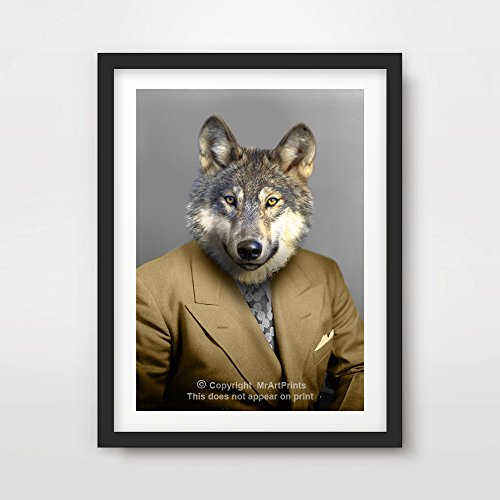 WOLF WOLVES QUIRKY ANIMAL HEAD PORTRAIT Art Print Poster Home Decor Wall Picture Human Body Eccentric Bizarre Funny Vintage Odd Bizarre Unusual A4 A3 A2 (10 Sizes)