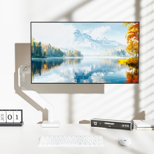 ETHU Monitor Arm, Heavy Duty Monitor Desk Mount with Gas Spring, Fits 17-40 inch Screens, Hold 2-14KG, Full Motion Adjustable Monitor Stand for Office & Home, VESA 75x75/100x100, White