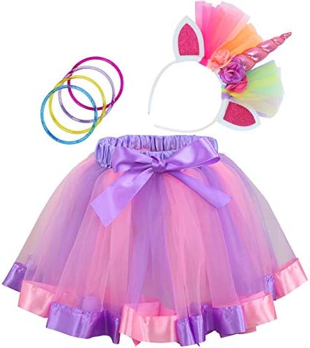 Rainbow Tutu Dress Birthday Outfit for Little Girls with Headband and Bracelets
