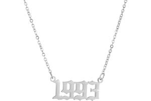 SKQIR Birth Years Necklace,Initial Year Number Pendant Necklace Birthday Gift Charm Friendship Old English Arabic Mumerals Stainless steel Necklace Jewelry for Women Girl